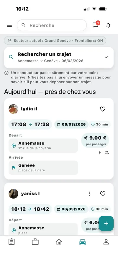 Capture d'écran de l'app Lana : covoiturage
